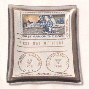 First Man on The Moon Glass Ashtray First Day of Issue